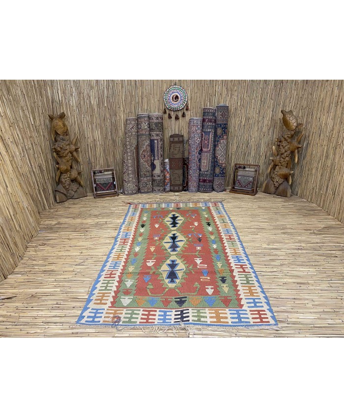 Handmade Turkish Kayseri Nomadic Original  Wool on Wool Kilim – FREE SHIPPING..!